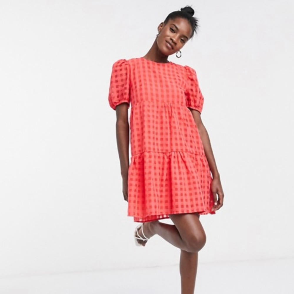 NWT Check Smocked Mini Dress